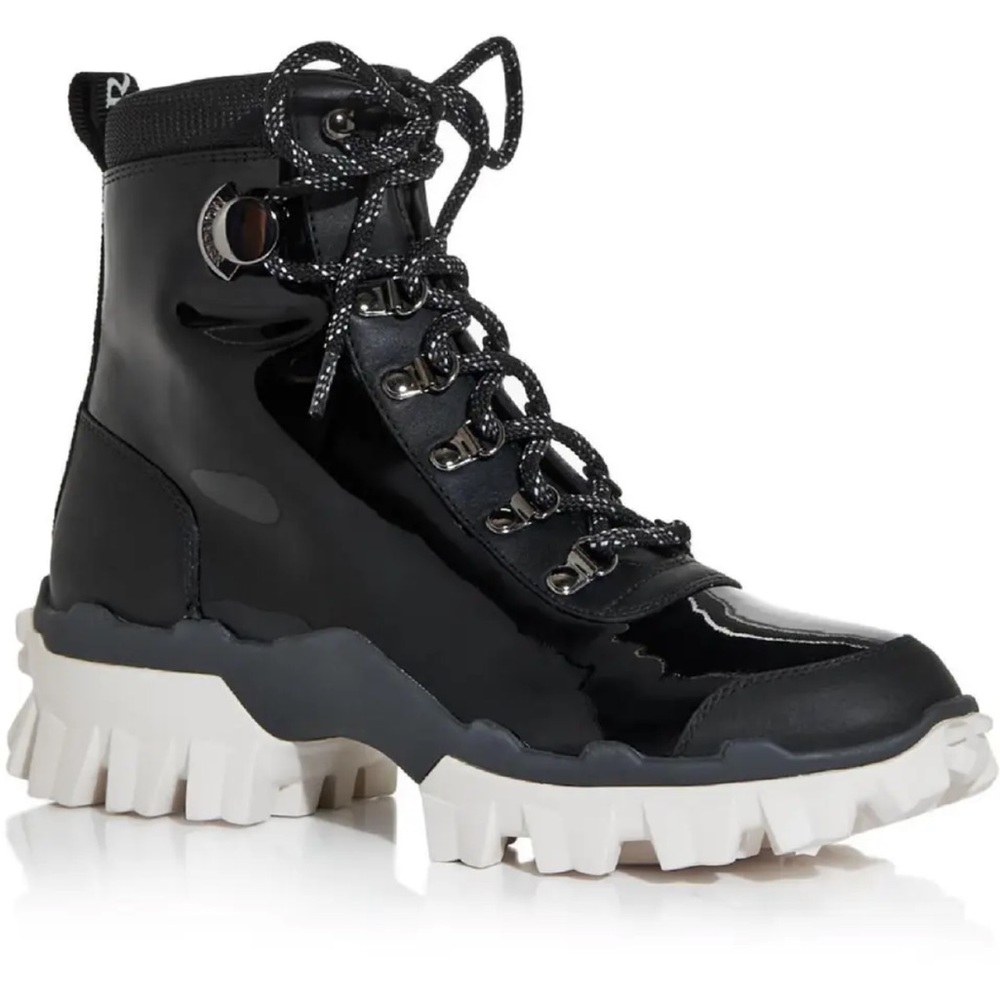 ISO Moncler Helis Black Patent Lace Up Boots 38